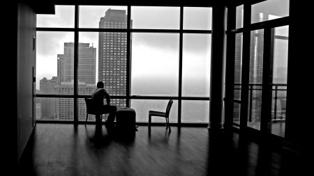 Lonely View - lonely man, lonely view, lonely, looking out a window