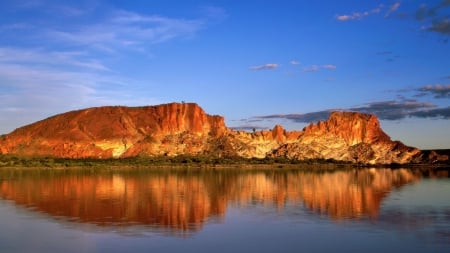 desert lake in australia - cliffs, lake, reflection, desert