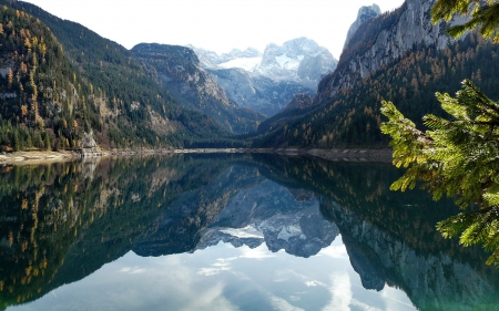 spectacular mirrored lake - lake, mountains, reflection, valley, trees