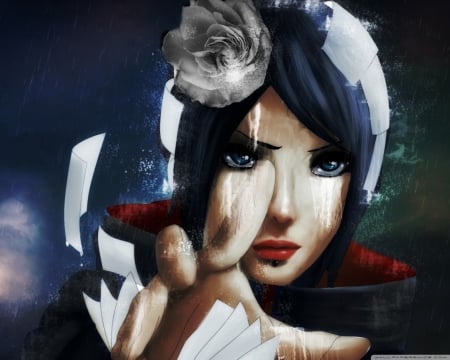 Konan - papers, konan, beatidful, looking cool, flowers, beatiful artwrok, akatsuki