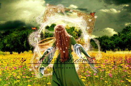 Embrace Gentleness - field, lady, fantasy, embrace