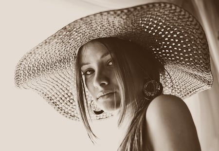 Hat - sepia, woman, hat, model