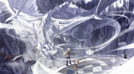 pixiv fantasia - ice, white, dragon, fire, cool