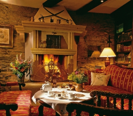 tea time by fireplace - interior, tea time, fireplace, architecture