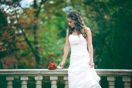 Bride - roses, dreamer, bride, woman, model