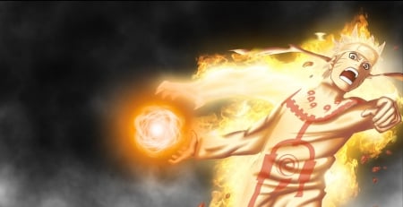 Naruto Uzumaki - resgane, yellow, fire, naruto, flames, stoem3, nine tail fox, cool