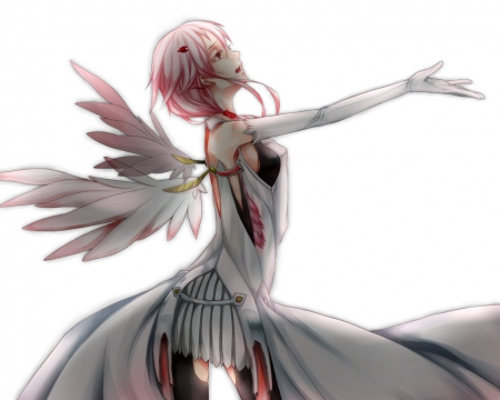 Inori Yuzurhia - white dress, anime, guilty crown, wings, dress, cute, pink hair, inori