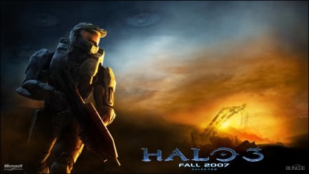 Halo 3 the fight ends fall 2007, or did it? - Master chief, assault rifle, large bg, halo