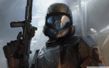 Rookie - gun, blue visor, odst, halo