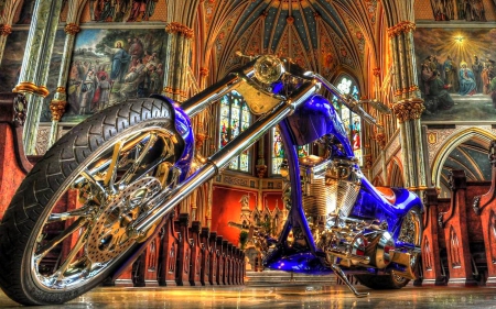 In god we trust - love, church, blue, beautiful, religion, machine, motorcycle