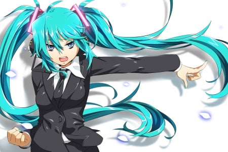 I'm So Mad :( - female, hot, simple, anime girl, angry, white, petals, anime, miku, cute, hatsune miku, sexy, girl, mad, twintails, long hair, hatsune, vocaloids, hd, vocaloid, plain, green hair