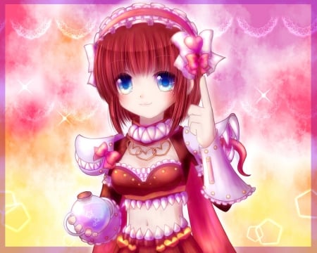 Geneticist - pretty, anime, female, warrior, armor, red hair, red, nice, ro, rpg, blue eyes, abstract, mmorpg, anime girl, hot, girl, lovely, sweet, ragnarok online, redhead, cute, gamel, sexy