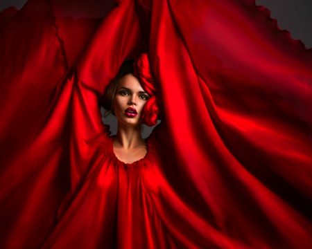 Red passion - woman, red, fashion, fabric, model