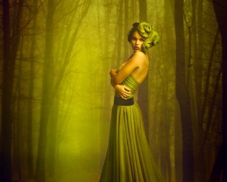 Forest girl - style, forest, woman, wood