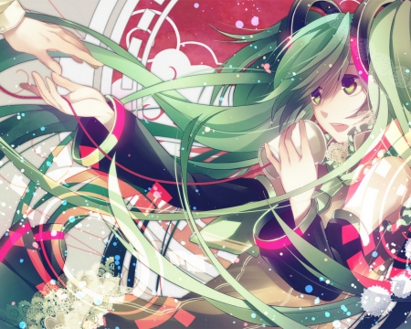 Hastune Miku - glass, hair, sad, vocaloid, artwork, singing, anime, miku, green ahir, cute