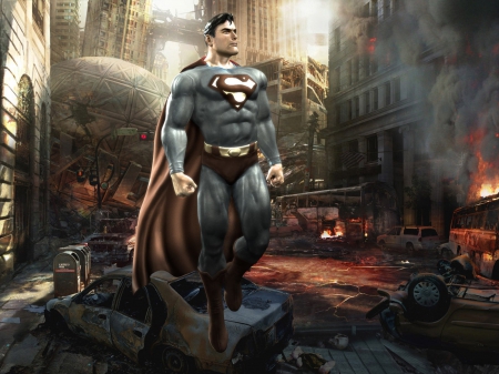 Superman Defends Metropolis - superman metropolis, metropolis, bloody superman, superman