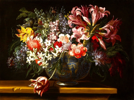 Flower Bouquet - tulips, spring, lillies, still life, painting