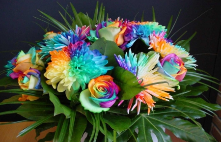 Colorful Bouquet - roses, flowers, gerberas, leaves