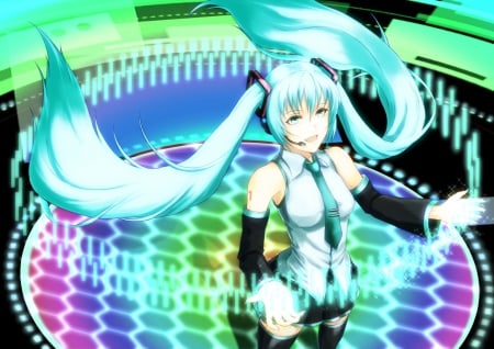 Hatsune Miku - female, hot, superstar, singer, anime girl, idol, anime, miku, cute, hatsune miku, sexy, girl, twintails, long hair, hatsune, vocaloids, hd, abstract, vocaloid, green hair, diva