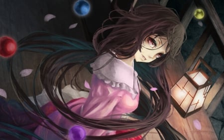 Touhou - scary, creepy, emotional, anime girl, angry, brown hair, red eyes, gorgeous, amazing, touhou, houraisan, pretty, sinister, dark, anime, manga, pink eyes, side, sexy, mad, long hair, lovely, kaguya, mean, beautiful, crazy, serious, smile, awesome