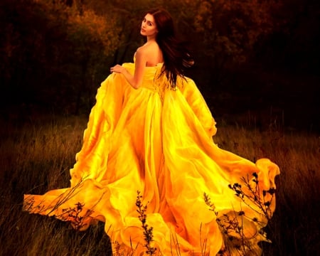 Fashion model - yellow dress, fashion, woman, model