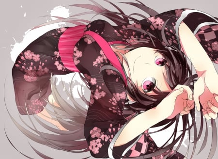 Geisha - white, flower, pink, geisha, kimono, anime, girl