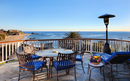 Wonderful View - chairs, terrace, beach, table, sea