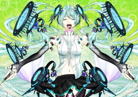 Hastune Miku - skirt, cool, blue, append, speakers, miku, miku append, stereo