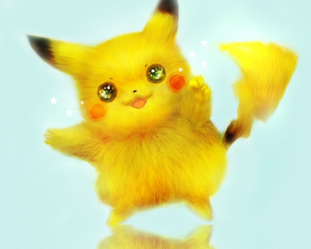 Pikachu CUTE!! - anime, pokemon, refalctions, stars, pikachu, kawai, fur, animal, CUTE, cute, art