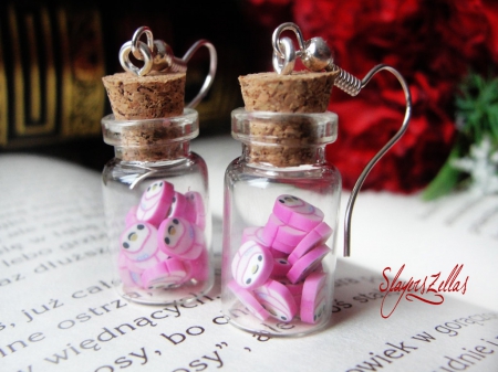 Bottles with Pink Girls - abstract, earrings, pink, bottles