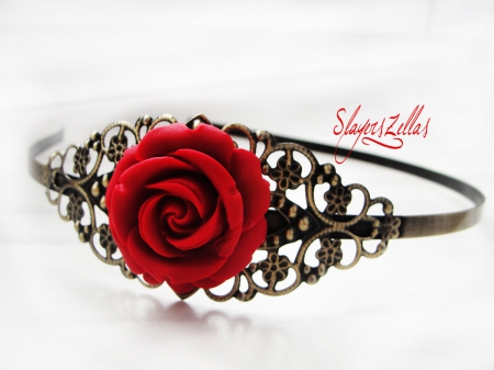 Gothic  Floral headband with Red Rose - headband, rose, gothic, red