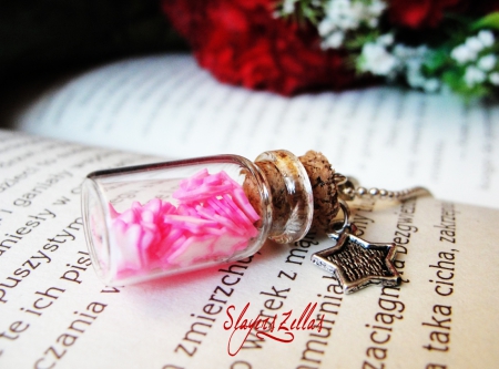 Bottle with Pink Polymer - bottle, clay, stars, polymer