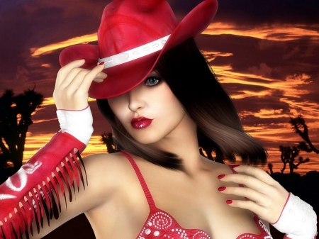 Fantasy Cowgirl - art, abstract, girl, fantasy