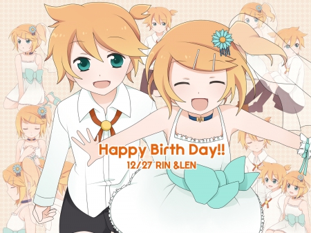 Len & Rin Kagamine - vocaloid, happiness, anime, len and rin kagamine, cute, blonde