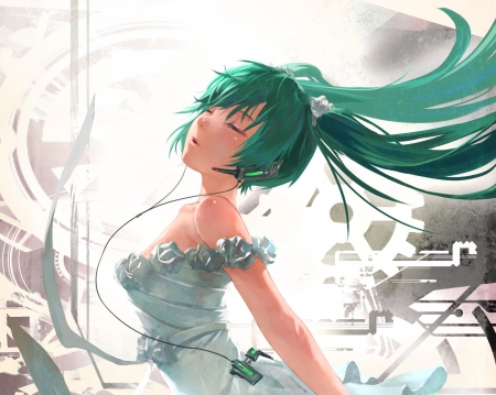 Hatsune Miku - hot, female, anime girl, anime, miku, cute, hatsune miku, sexy, girl, long hair, gown, vocaloids, hatsune, headphones, vocaloid, green hair, dress