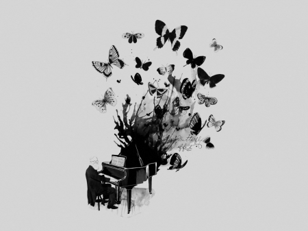 piano man - abstract, piano, music, black, wp, white, bw