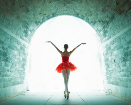 Ballerina - woman, dancer, red, hall, ballerina