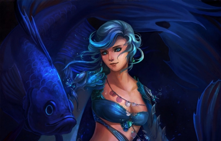 Mermaid - creature, fantasy, mermaid, blue, girl, beauty, fish