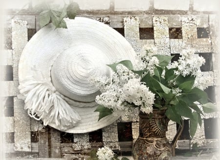 Still Life with Hat - Still Life, white, Flowers, Photo, Hat, Abstract