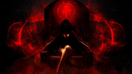 Mistress of the Dark - woman, skyphoenixx1, girl, throne, wallpaper, darkness, fantasy, mistress of the dark, picture, witch, abstract, dark, artwork, mistress