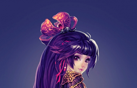 Cute girl - purple, pink, cute, game, girl, blue, art, bow, fantasy