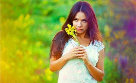 mine - flowers, nature, woman, beautiful, hair, bonita