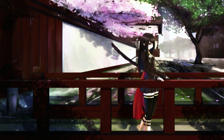 samurai girl - pretty, beautiful place, anime, girl, samurai