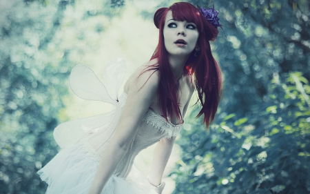 redhead girl - forest, redhead, beauty, model