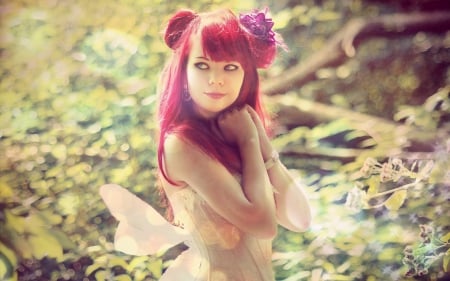 redhead girl - forest, redhead, beauty, model