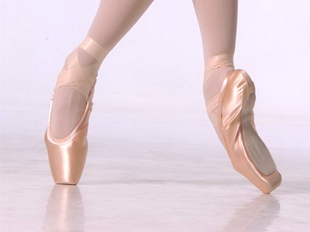 On her toes - ballet, dance, slippers, pink