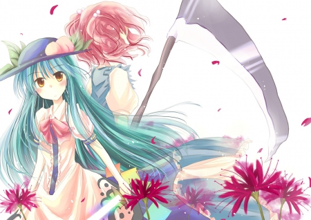 Anime - pretty, scythe, girl, long hair, Anime