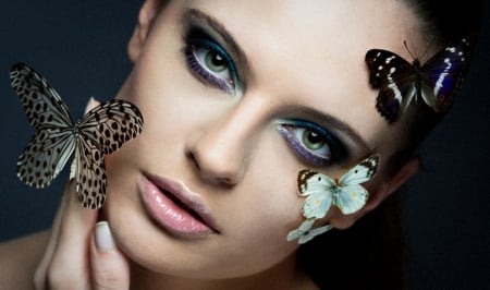 Pretty Face - face, butterflies, make-up, lady, model