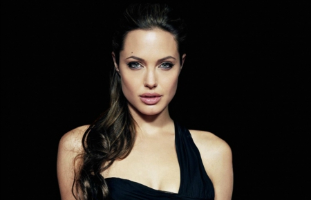 Angelina Jolie - black, beauty, actress, blue eyes, girl, angelina jolie, woman