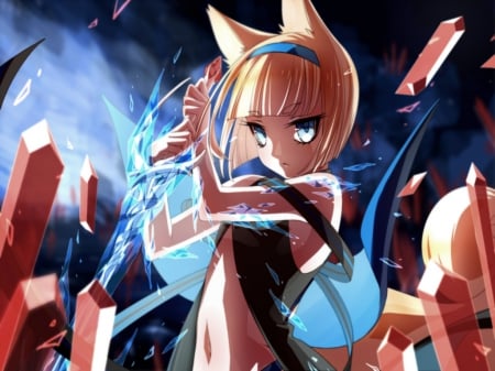 the crystal eyes noel - anime girl, cute kitty gal, bunny ears, blue fantasia sword